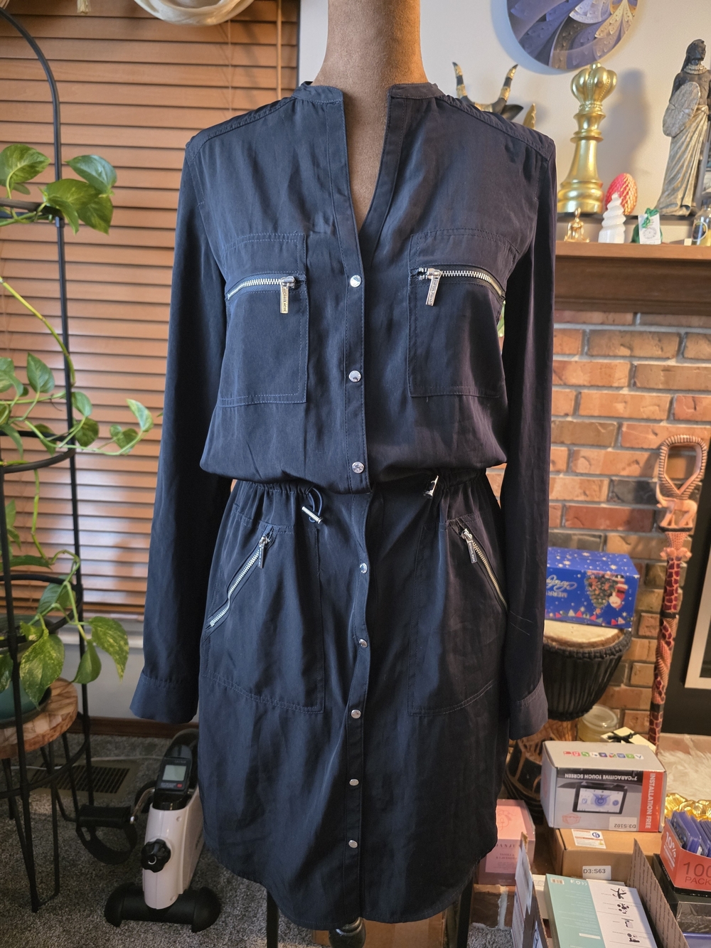 Michael Kors Black Utility Shirt Dress with Zip Pockets